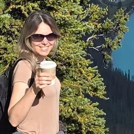 Oksana Yavorska on a mountain trail above Lake Louise